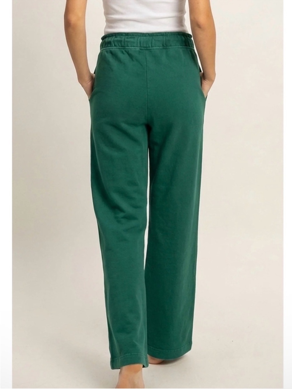 NEW Double Zero Pine Green 100% Cotton Wide Leg Flare Pants - Picture 4 of 6
